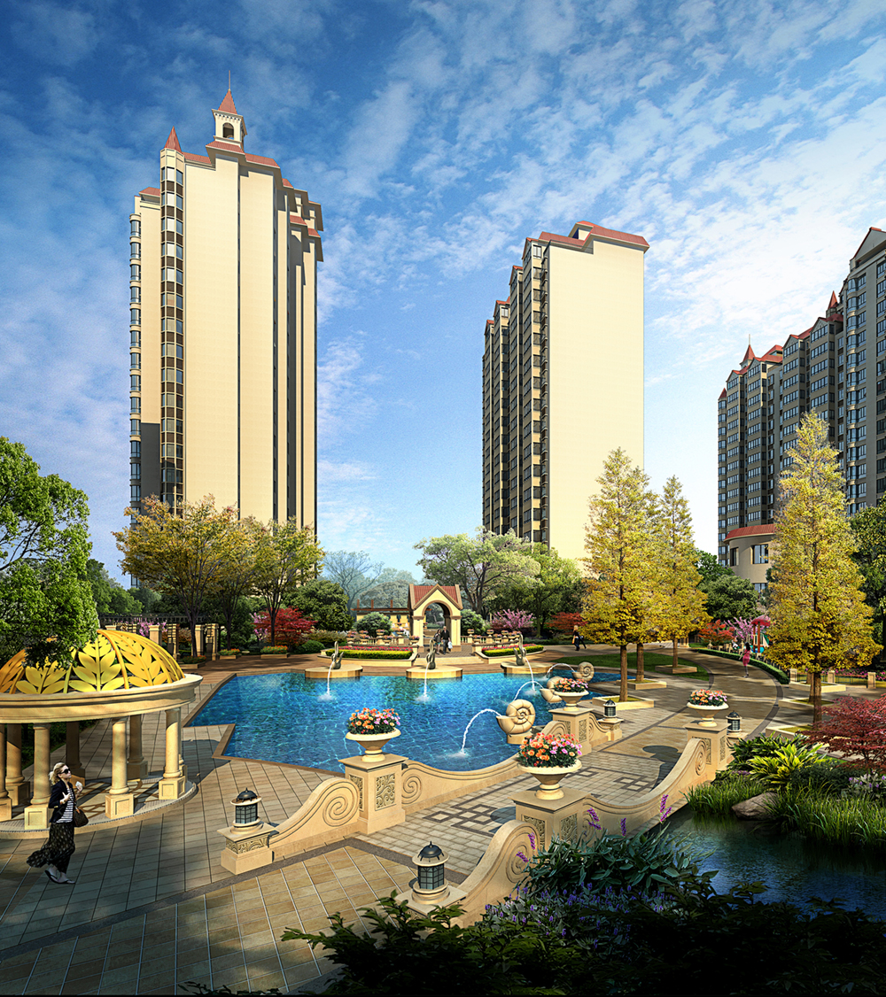 歐式小區園林景觀效果圖制作